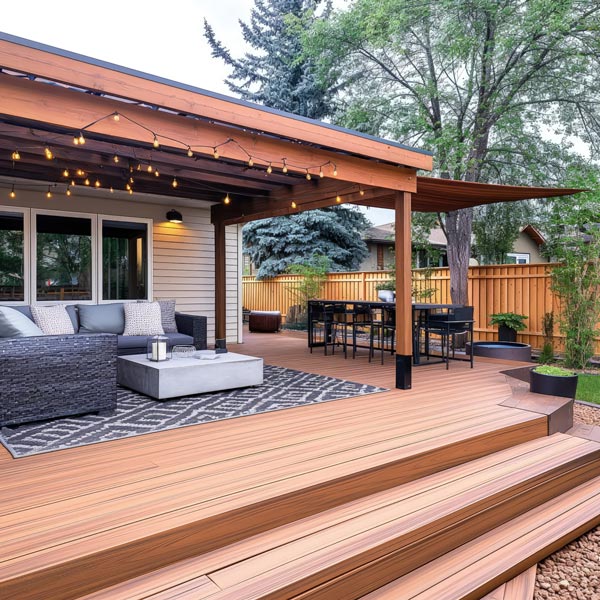 newly stained outdoor deck on home