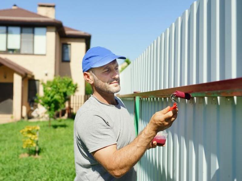 man painting fence